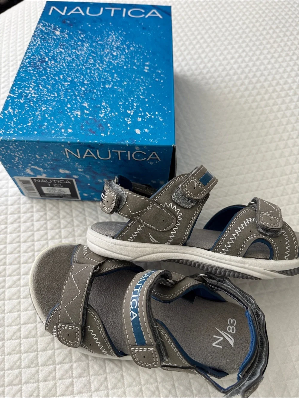 Nautica Kids Gray and Blue Adjustable Hook-and-Loop Sandals
